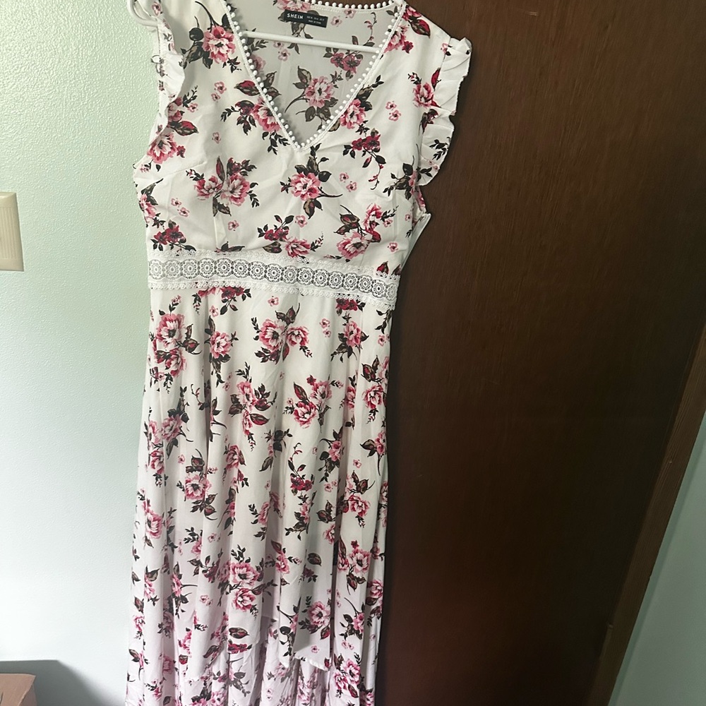 SHEIN White and Pink Floral Maxi Dress